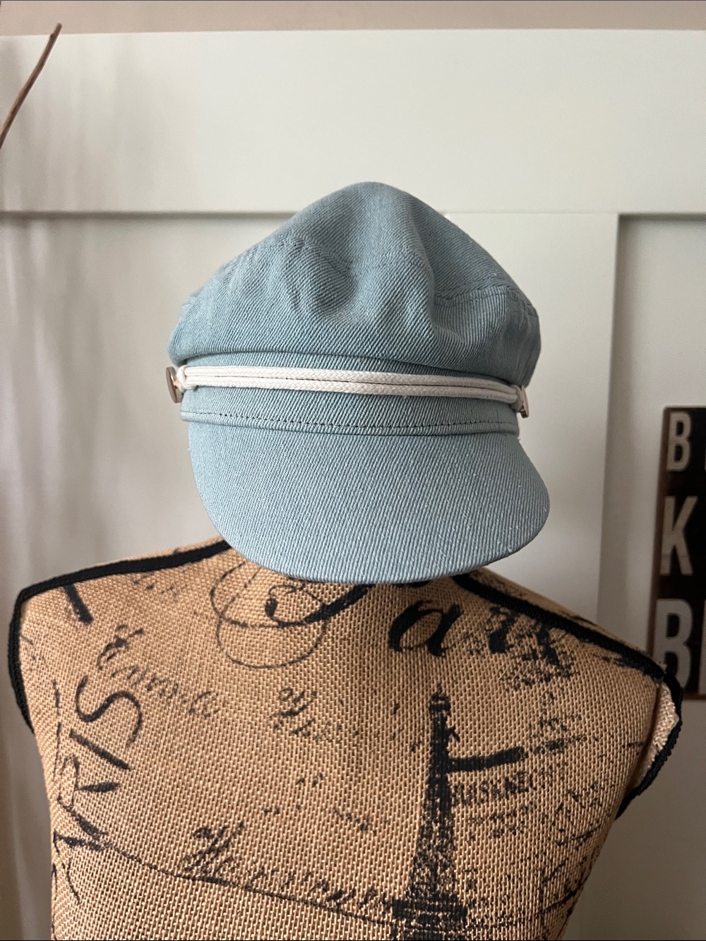 Light Blue Denim Cotton Sailor Cap W/Rope Band